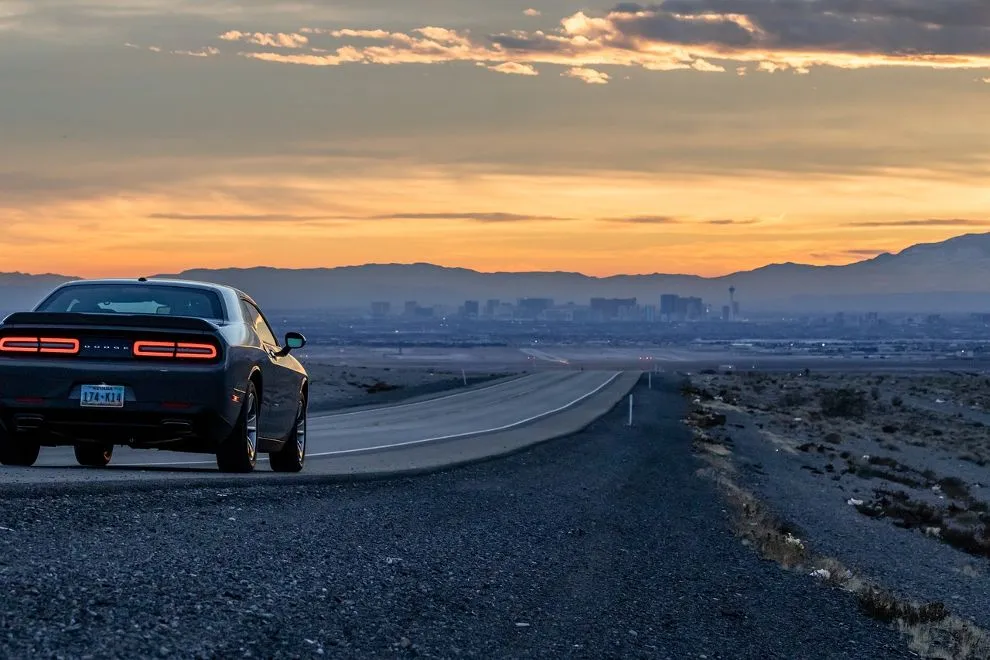 car driving down highway in Las Vegas